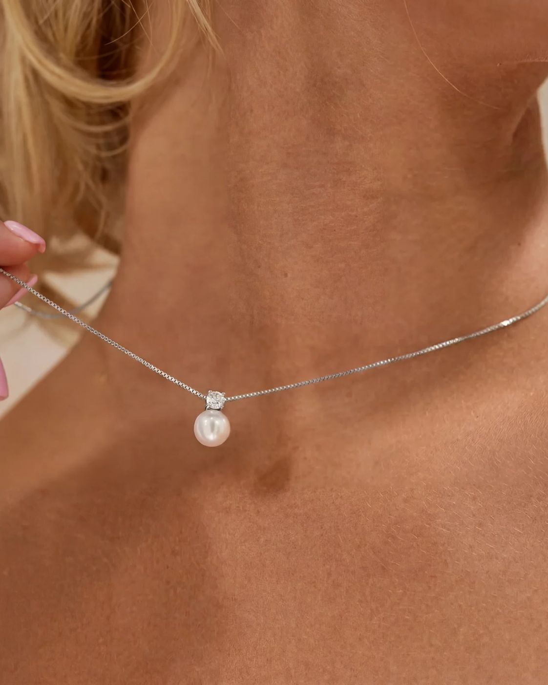 Pearl Zirconia Necklace | Silver