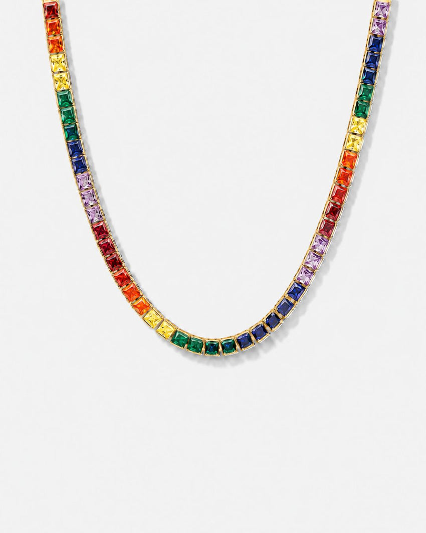Tennis Necklace | Rainbow 18K Gold