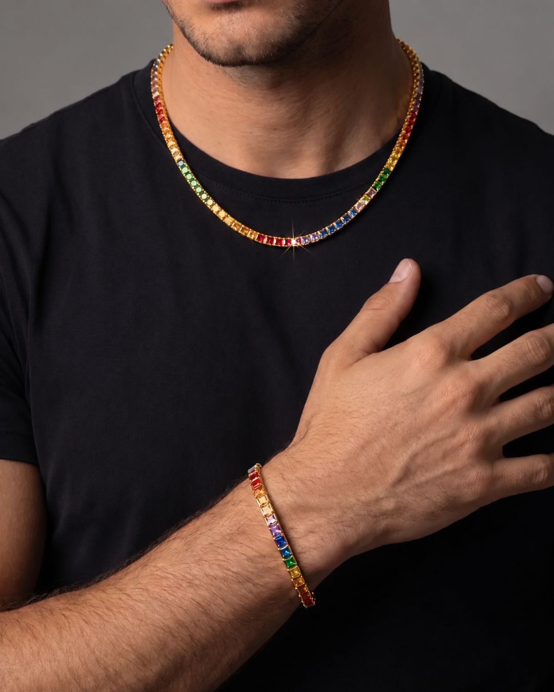 Tennis Necklace | Rainbow 18K Gold