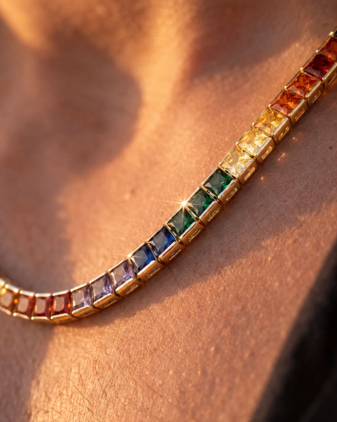 Tennis Necklace | Rainbow 18K Gold
