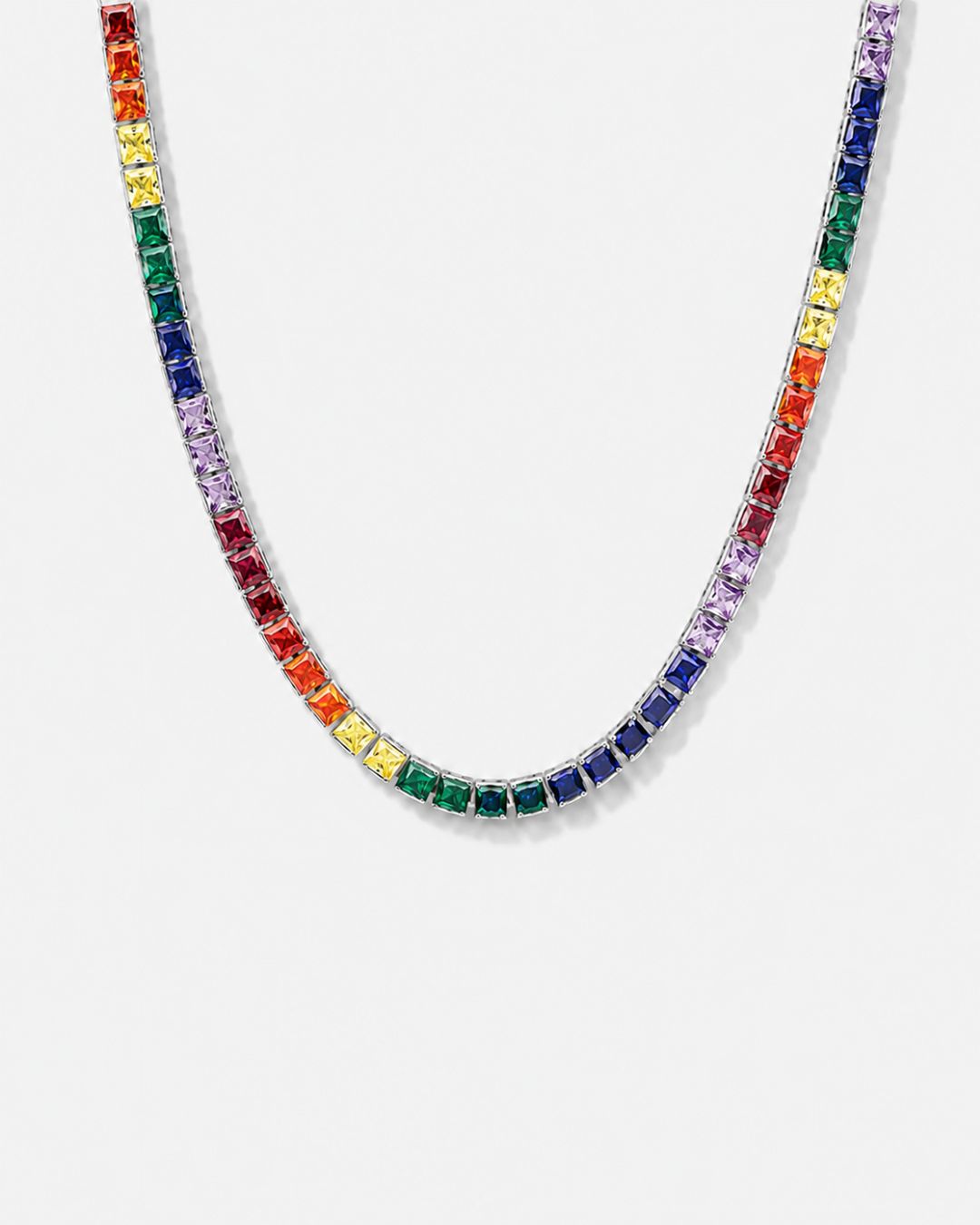 Tennis Necklace | Rainbow Silver