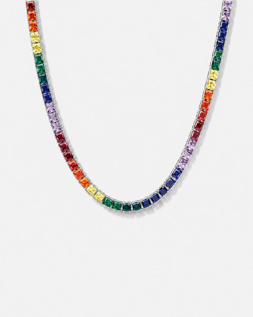 Tennis Necklace | Rainbow Silver