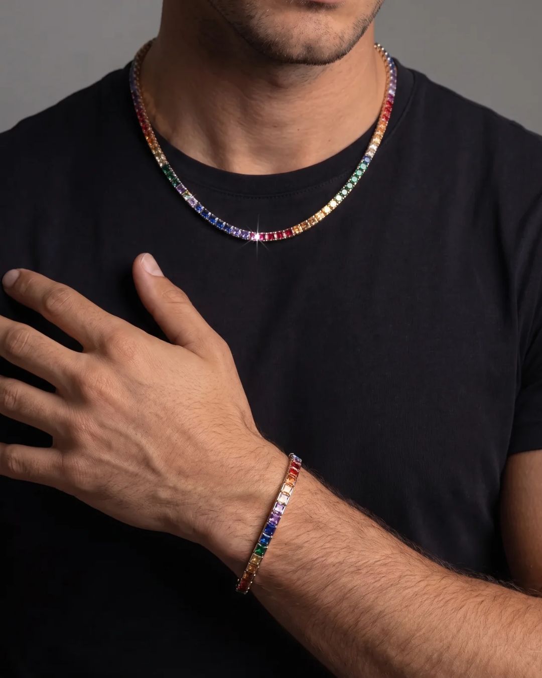 Tennis Necklace | Rainbow Silver