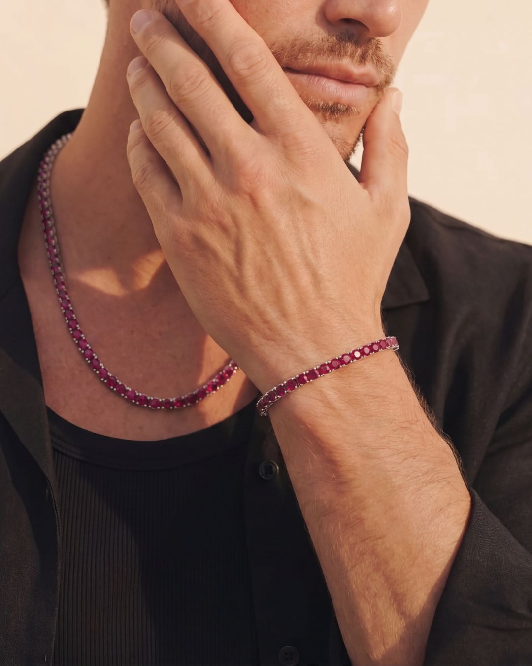 Tennis Necklace | Ruby Red Silver