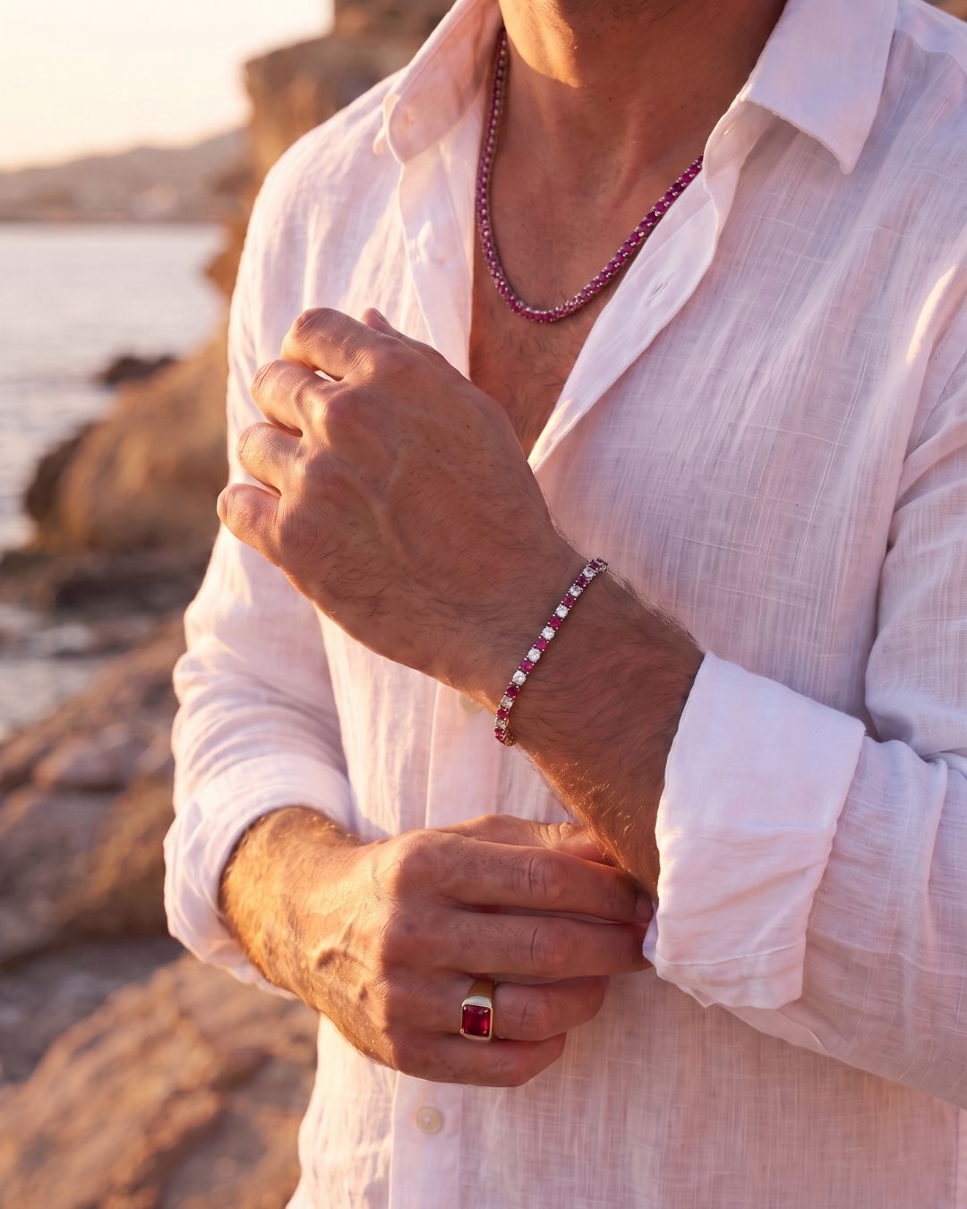 Ruby & Quartz Tennis Bracelet 4mm | Stainless Steel Silver