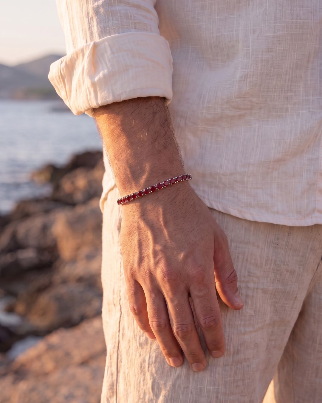 Ruby Tennis Bracelet 4mm | Stainless Steel Silver