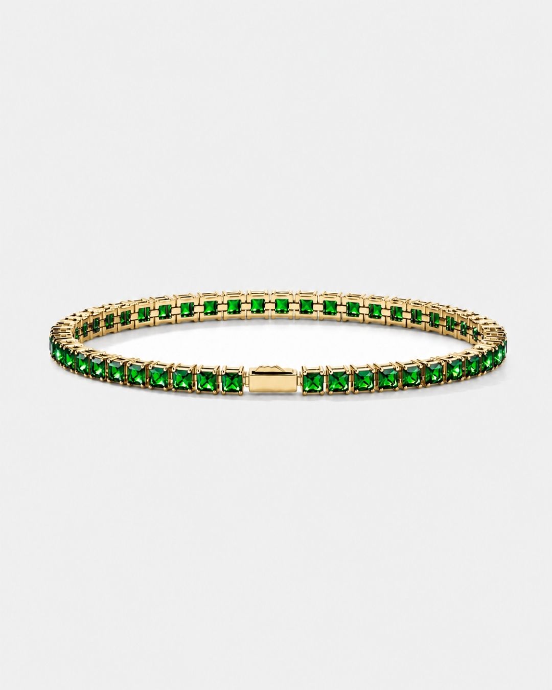 Square Tennis Bracelet | Emerald Green 18K Gold