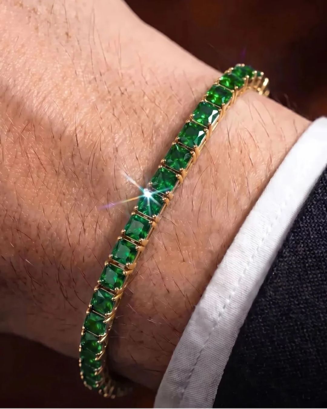Square Tennis Bracelet | Emerald Green 18K Gold