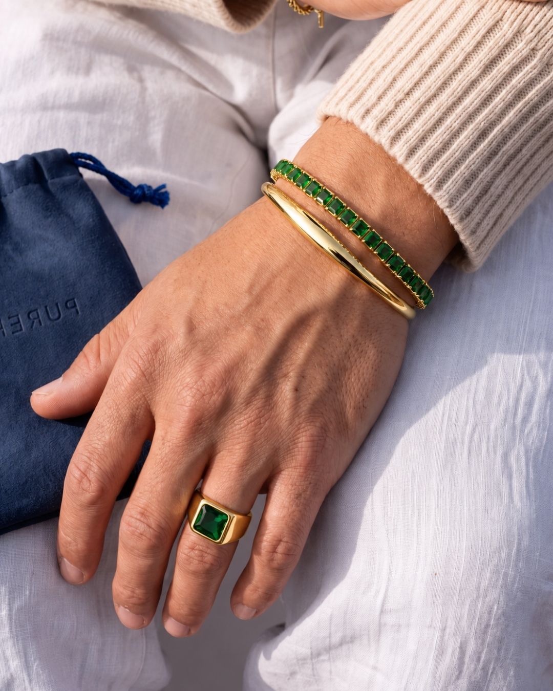 Square Tennis Bracelet | Emerald Green 18K Gold
