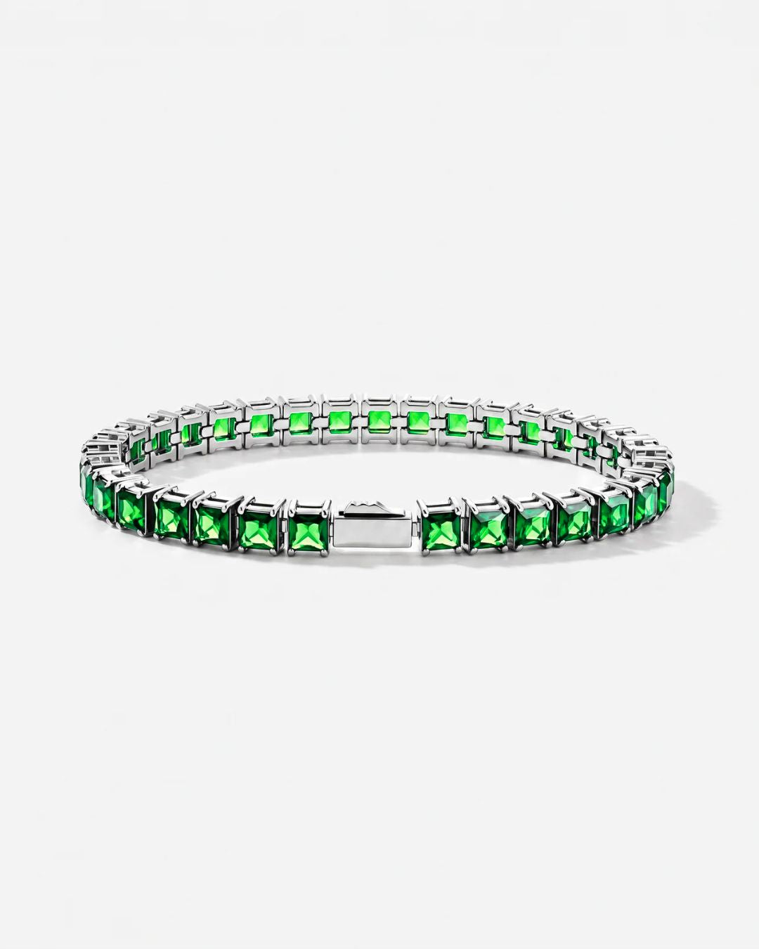 Square Tennis Bracelet 5mm | Emerald Green Silver