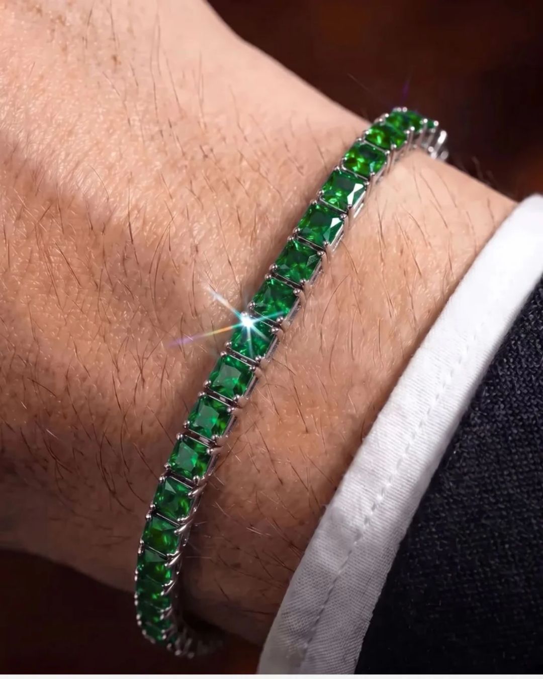 Square Tennis Bracelet | Emerald Green Silver