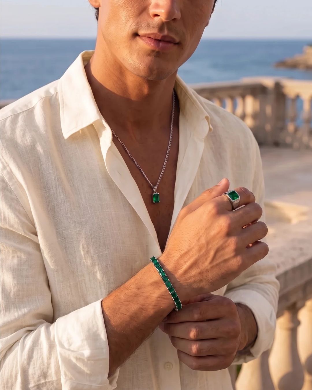 Square Tennis Bracelet 5mm | Emerald Green Silver