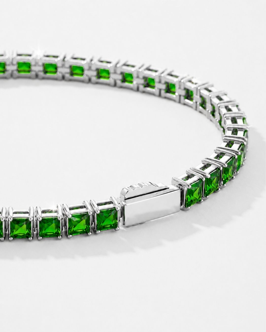 Square Tennis Bracelet | Emerald Green Silver