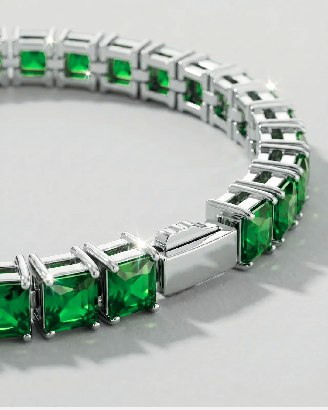 Square Tennis Bracelet 5mm | Emerald Green Silver