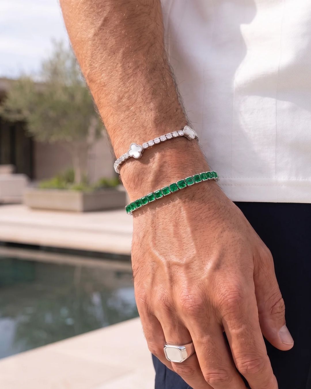 Square Tennis Bracelet | Emerald Green Silver