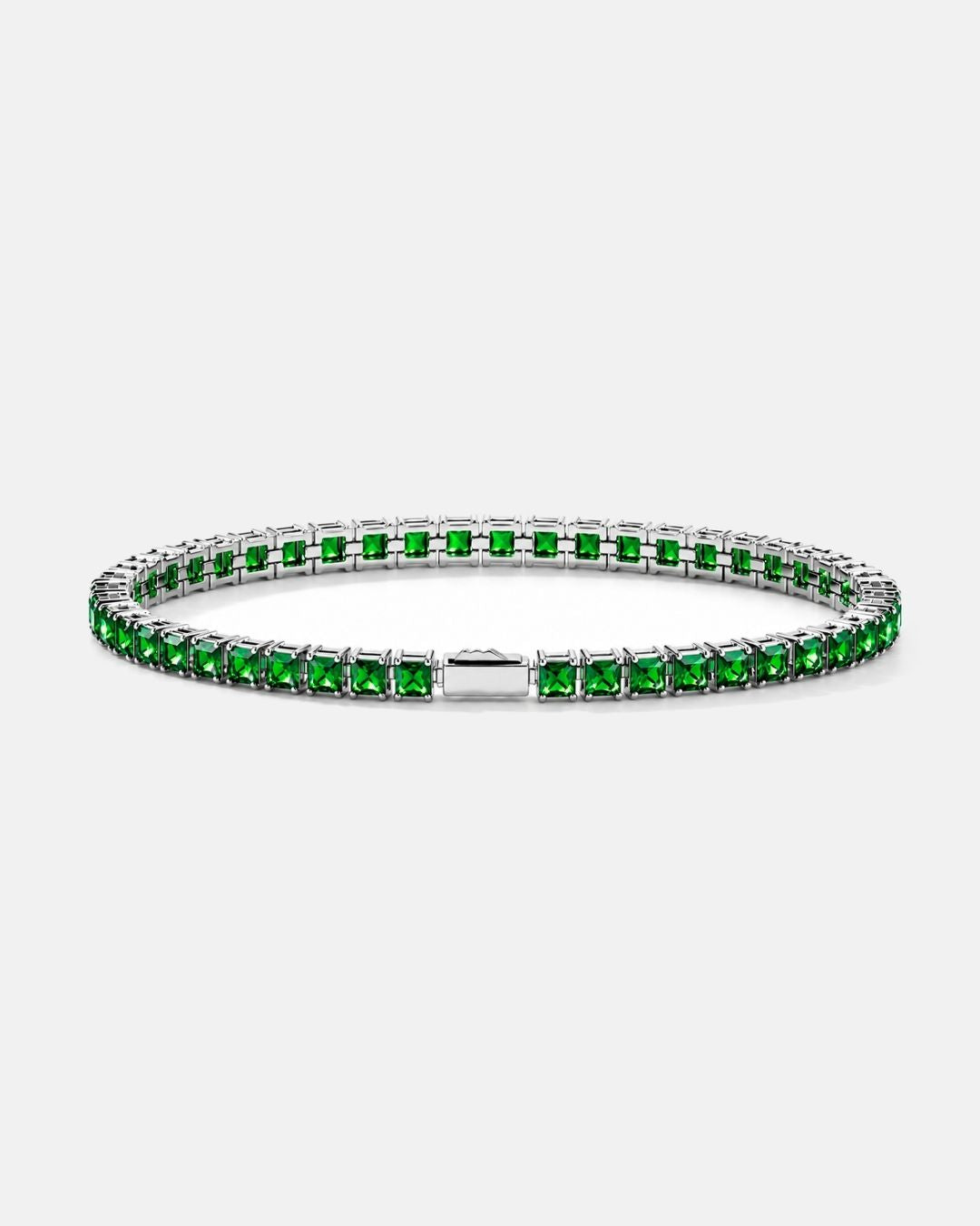 Square Tennis Bracelet | Emerald Green Silver