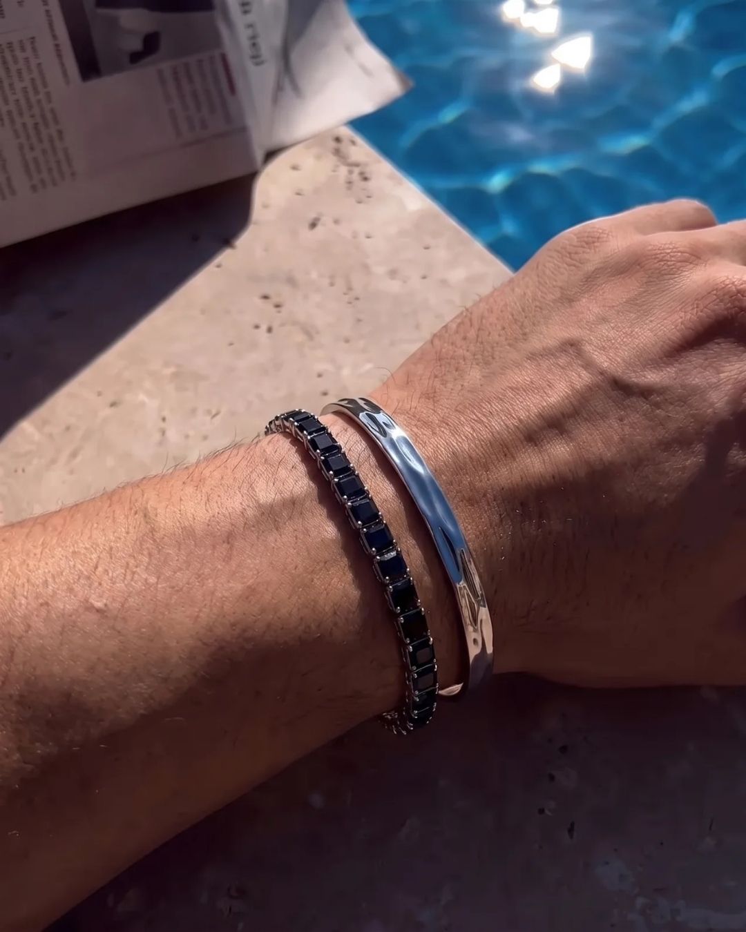 Square Tennis Bracelet | Onyx Black Silver