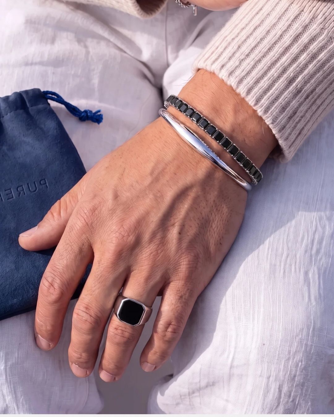 Square Tennis Bracelet | Onyx Black Silver