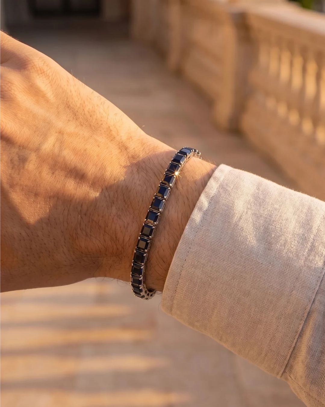 Square Tennis Bracelet 5mm | Onyx Black Silver