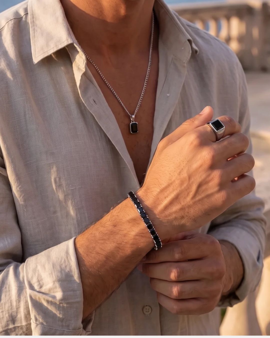 Square Tennis Bracelet 5mm | Onyx Black Silver