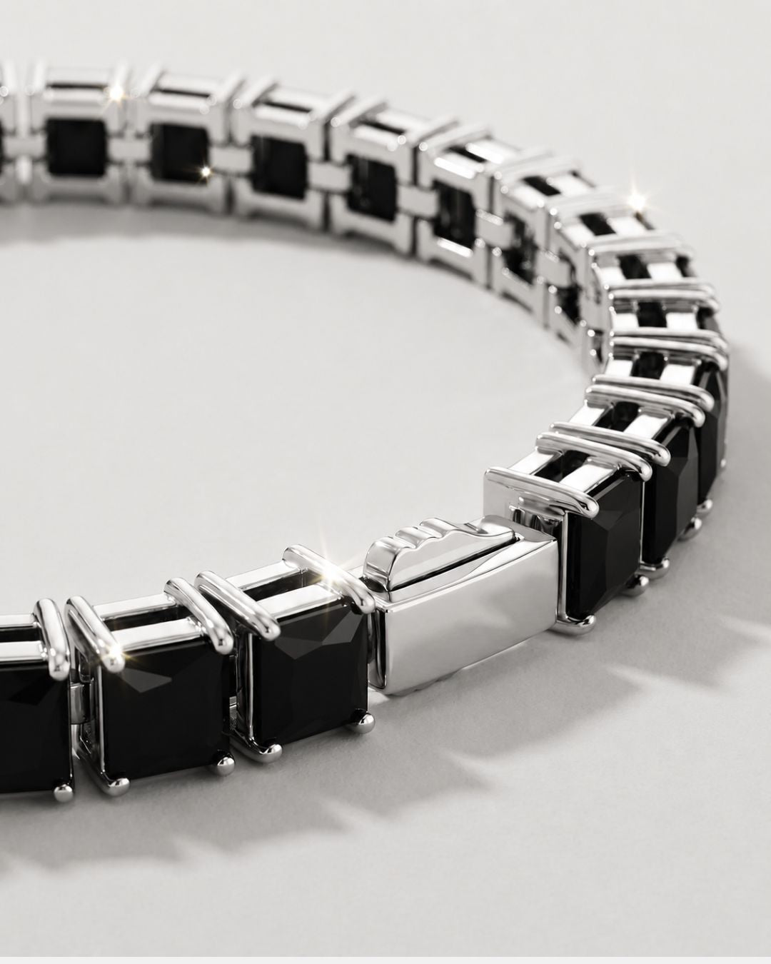 Square Tennis Bracelet 5mm | Onyx Black Silver