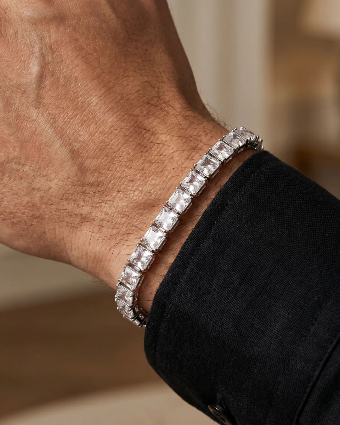 Square Tennis Bracelet 5mm | Quartz Silver