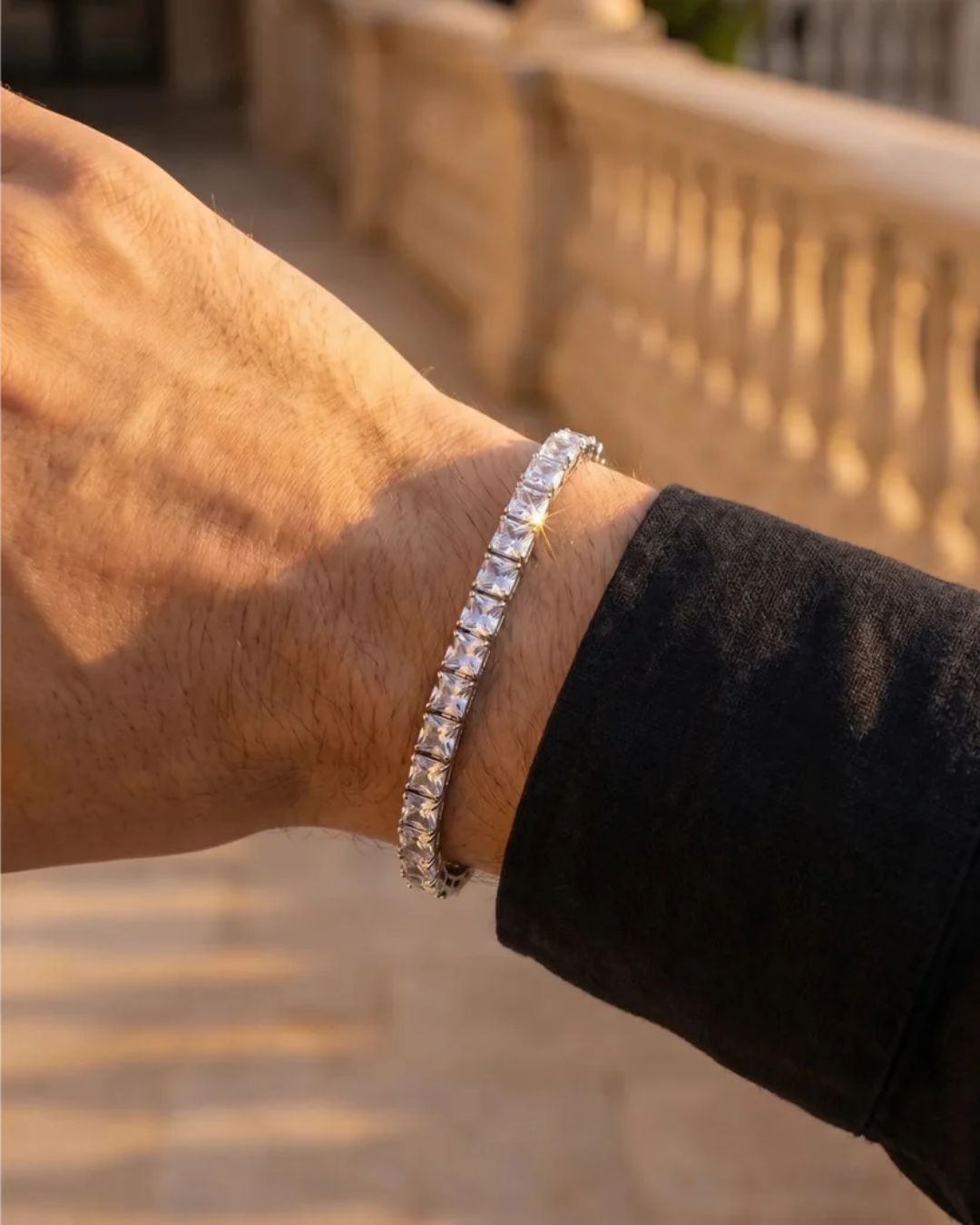 Square Tennis Bracelet | Quartz Silver