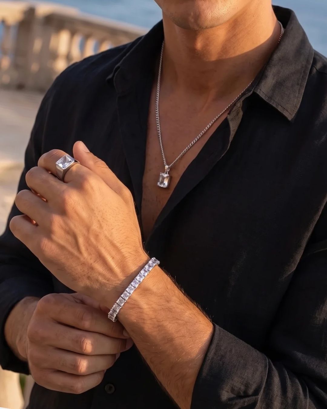 Square Tennis Bracelet 5mm | Quartz Silver