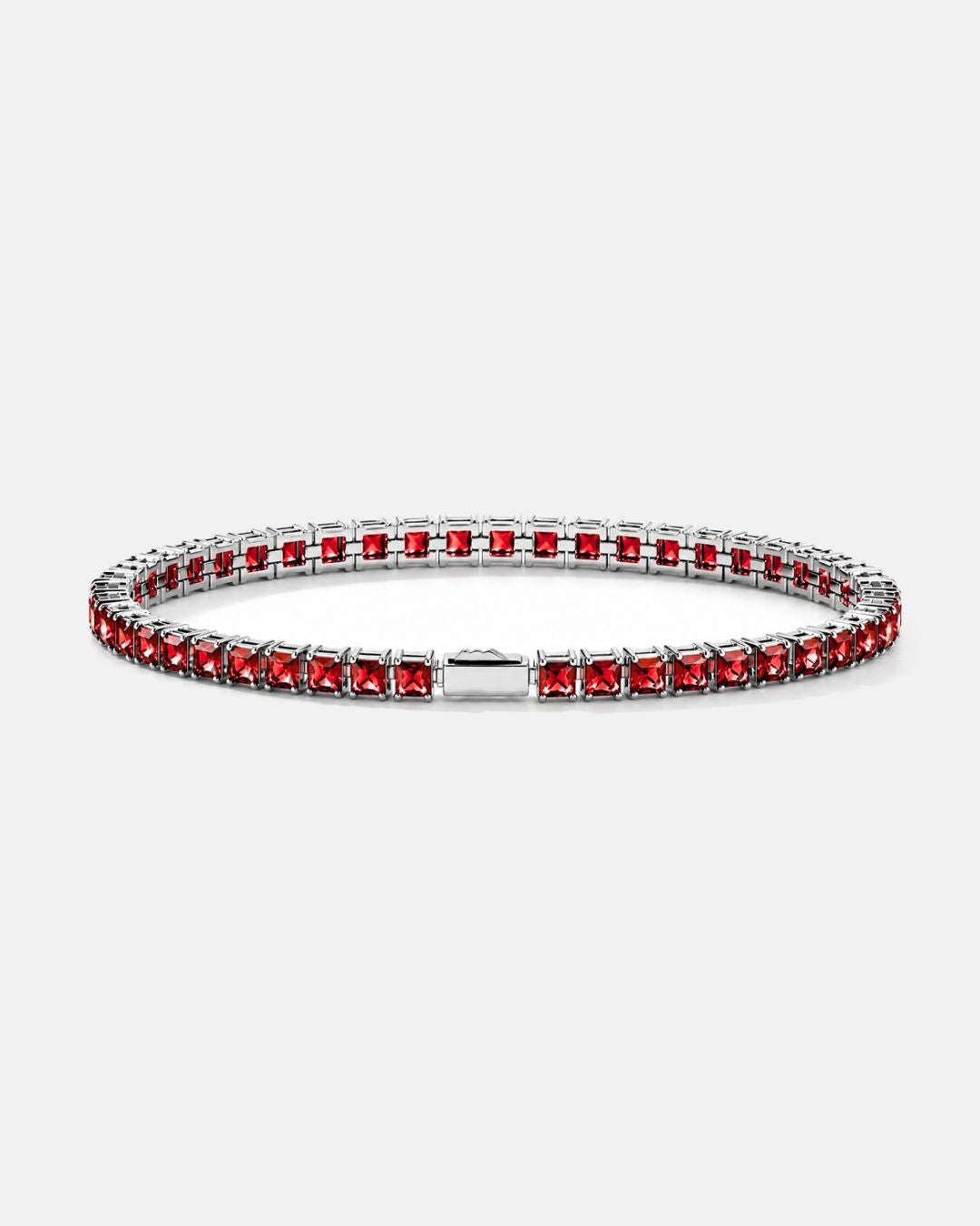 Square Tennis Bracelet | Ruby Red Silver