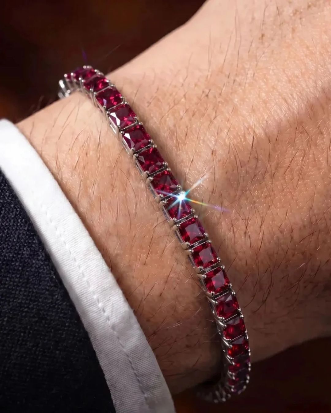 Square Tennis Bracelet | Ruby Red Silver