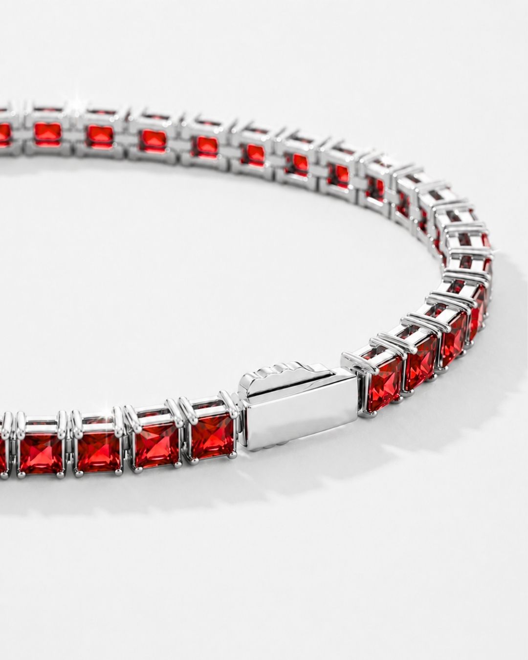 Square Tennis Bracelet | Ruby Red Silver