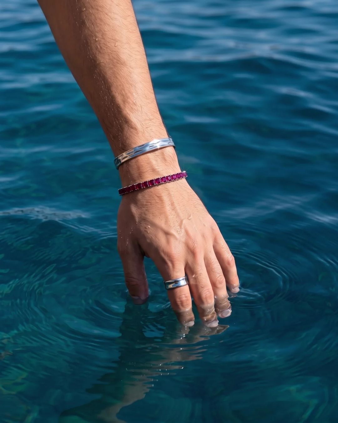 Square Tennis Bracelet | Ruby Red Silver