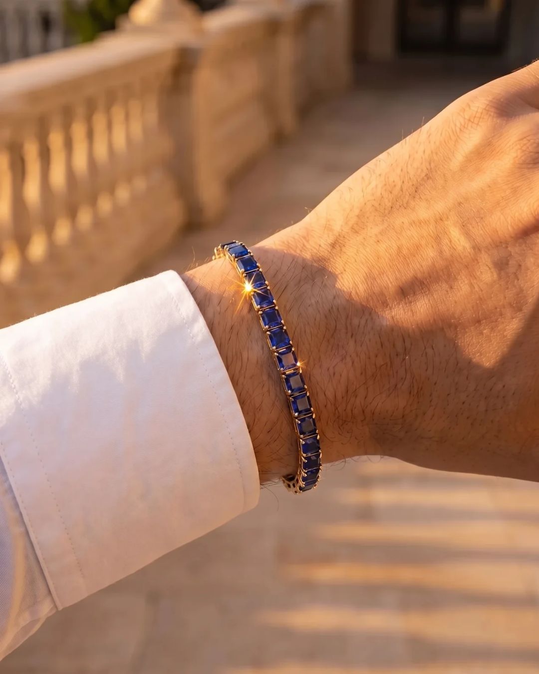 Square Tennis Bracelet 5mm | Sapphire Blue 18K Gold