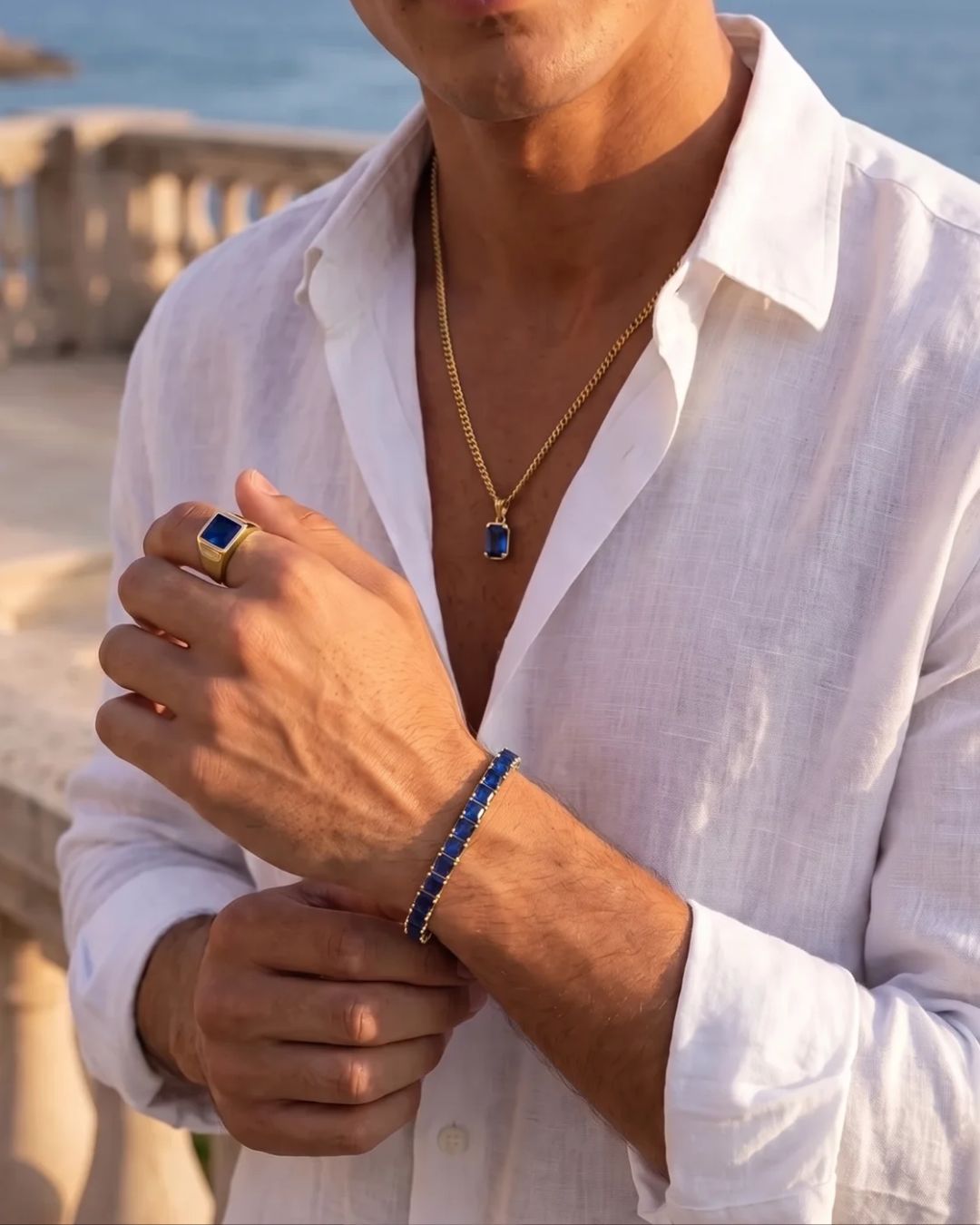 Square Tennis Bracelet 5mm | Sapphire Blue 18K Gold