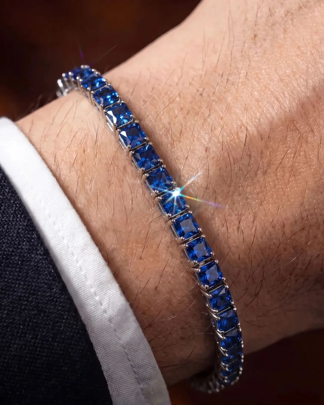 Square Tennis Bracelet 5mm | Sapphire Blue Silver