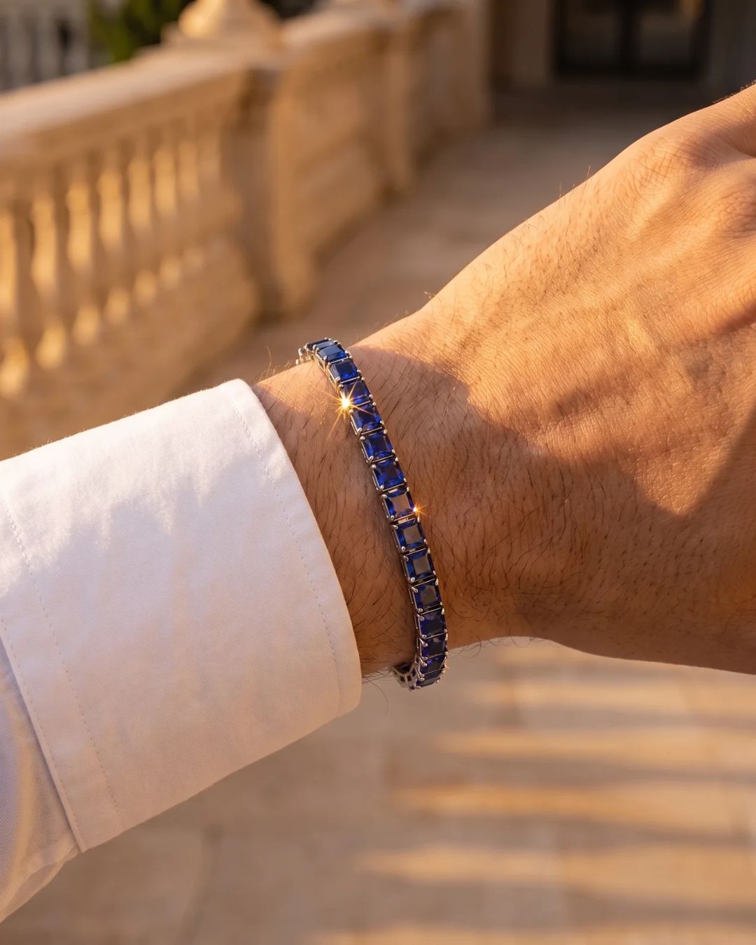 Square Tennis Bracelet 5mm | Sapphire Blue Silver