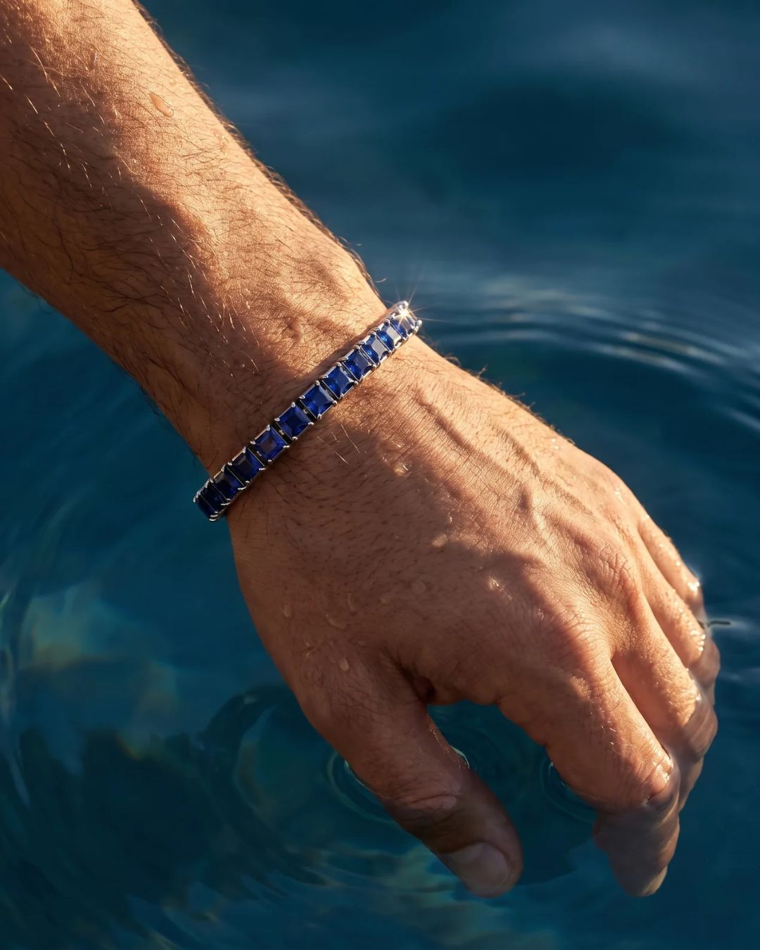 Square Tennis Bracelet 5mm | Sapphire Blue Silver