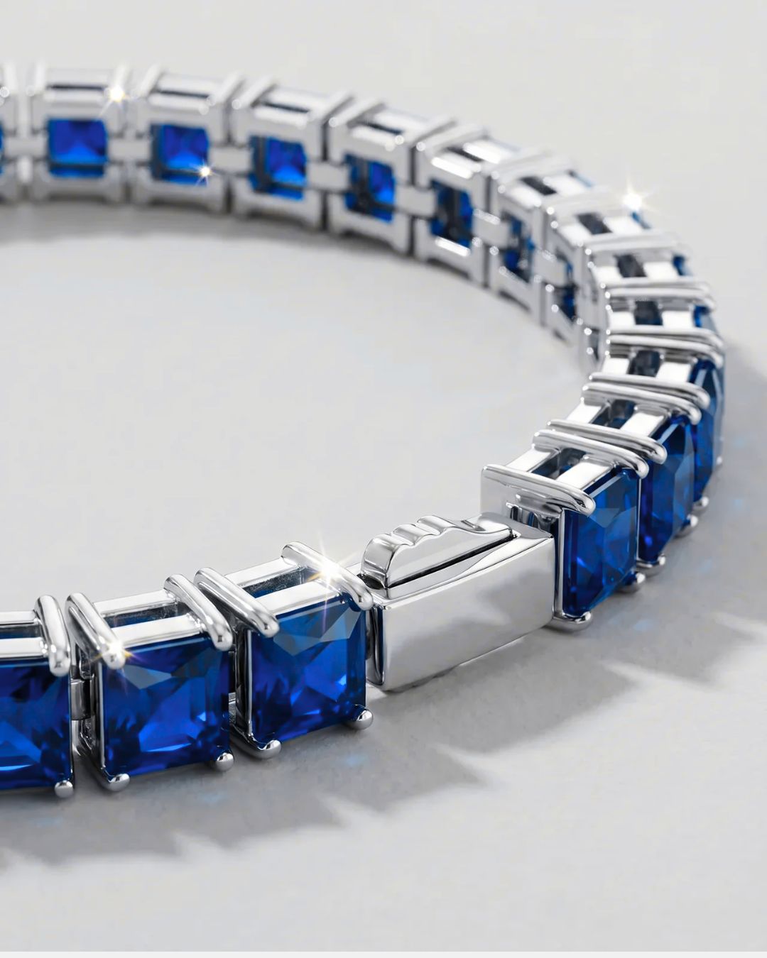 Square Tennis Bracelet 5mm | Sapphire Blue Silver