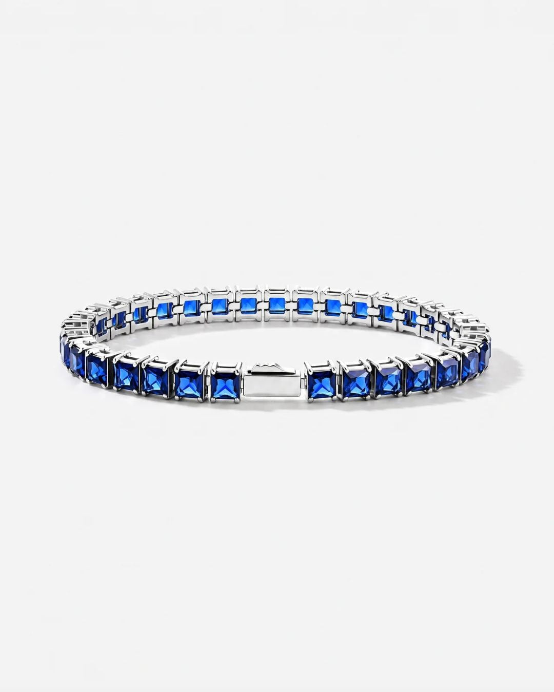 Square Tennis Bracelet 5mm | Sapphire Blue Silver