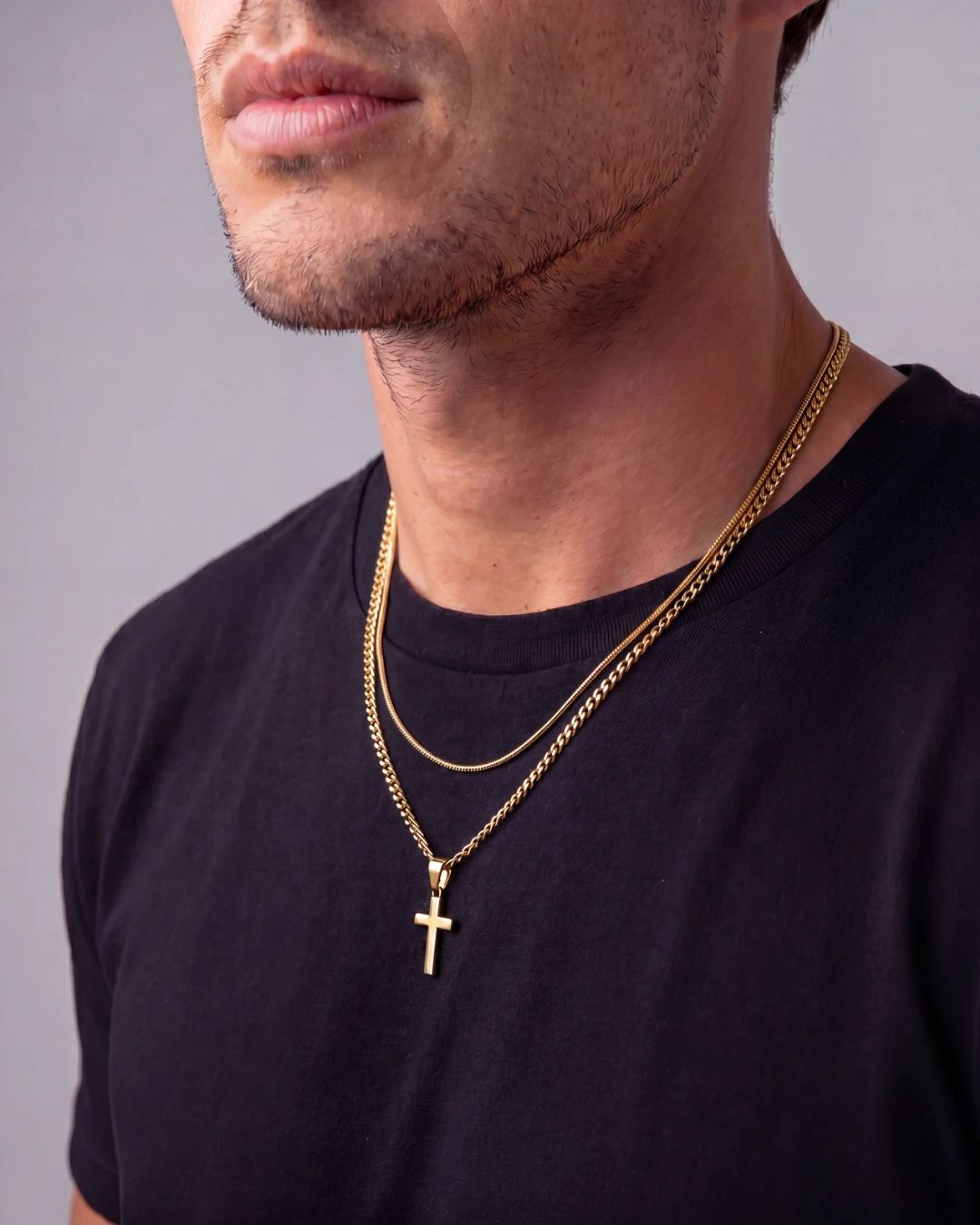 Square & Cross Necklace Duo | Gold