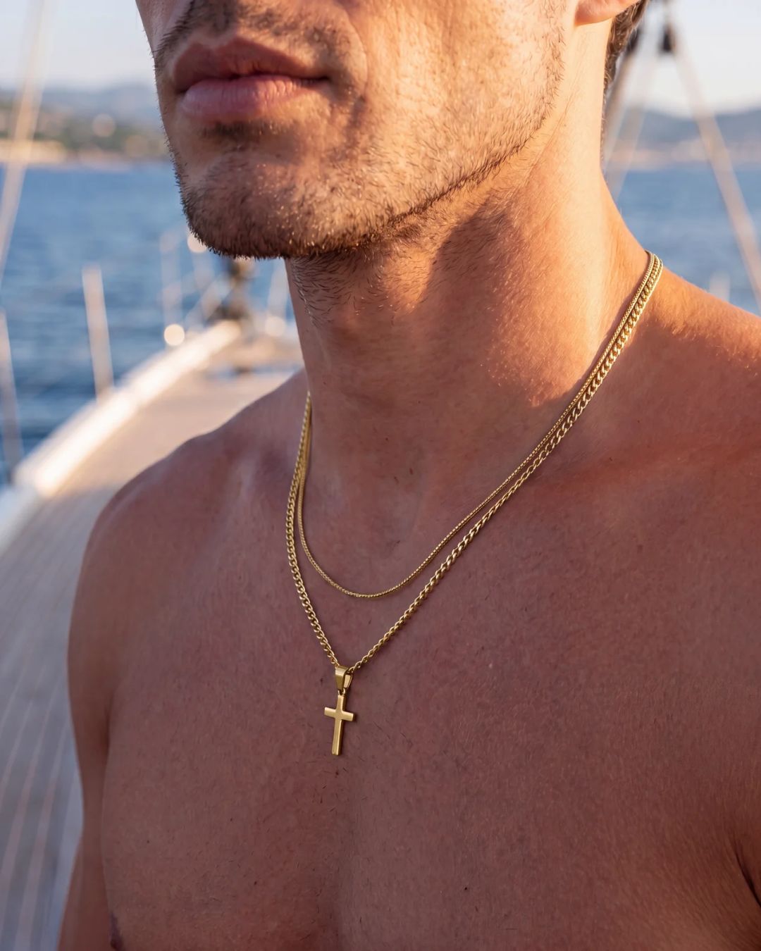 Square & Cross Necklace Duo | Gold