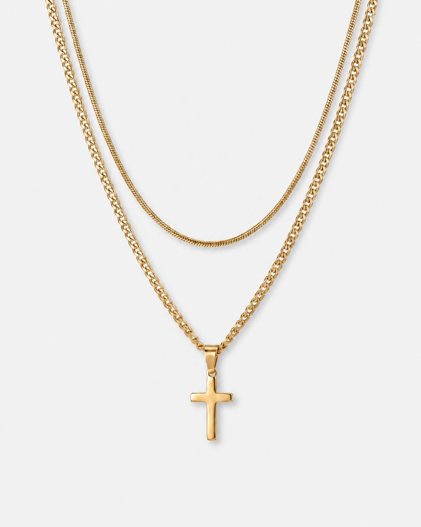Square & Cross Necklace Duo | Gold