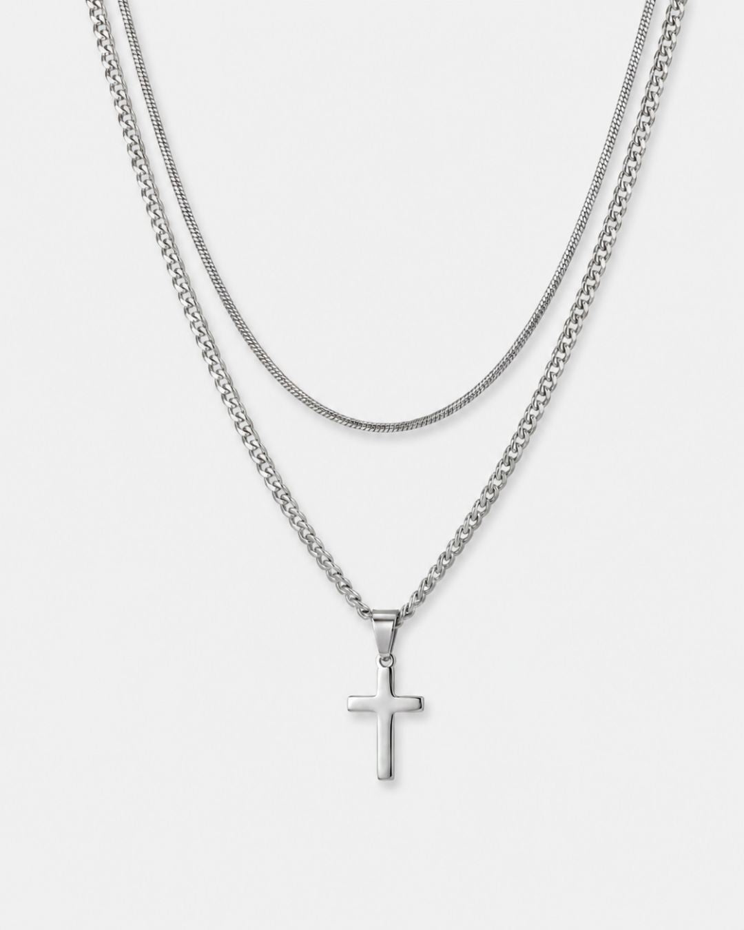 Square & Cross Necklace Duo | Silver