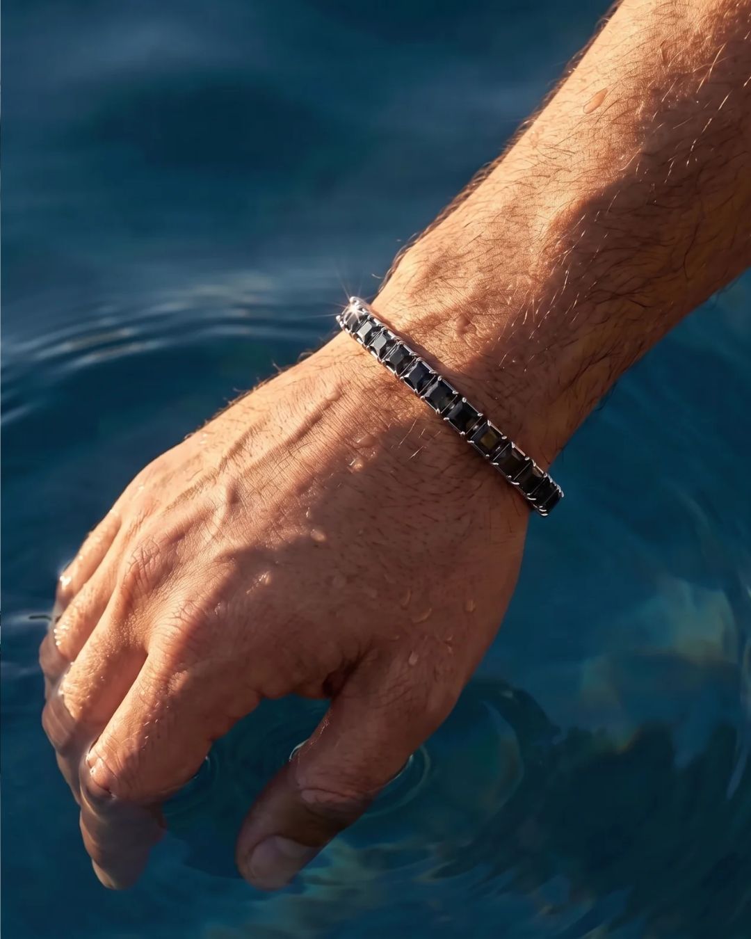 Square Tennis Bracelet 5mm | Onyx Black Silver