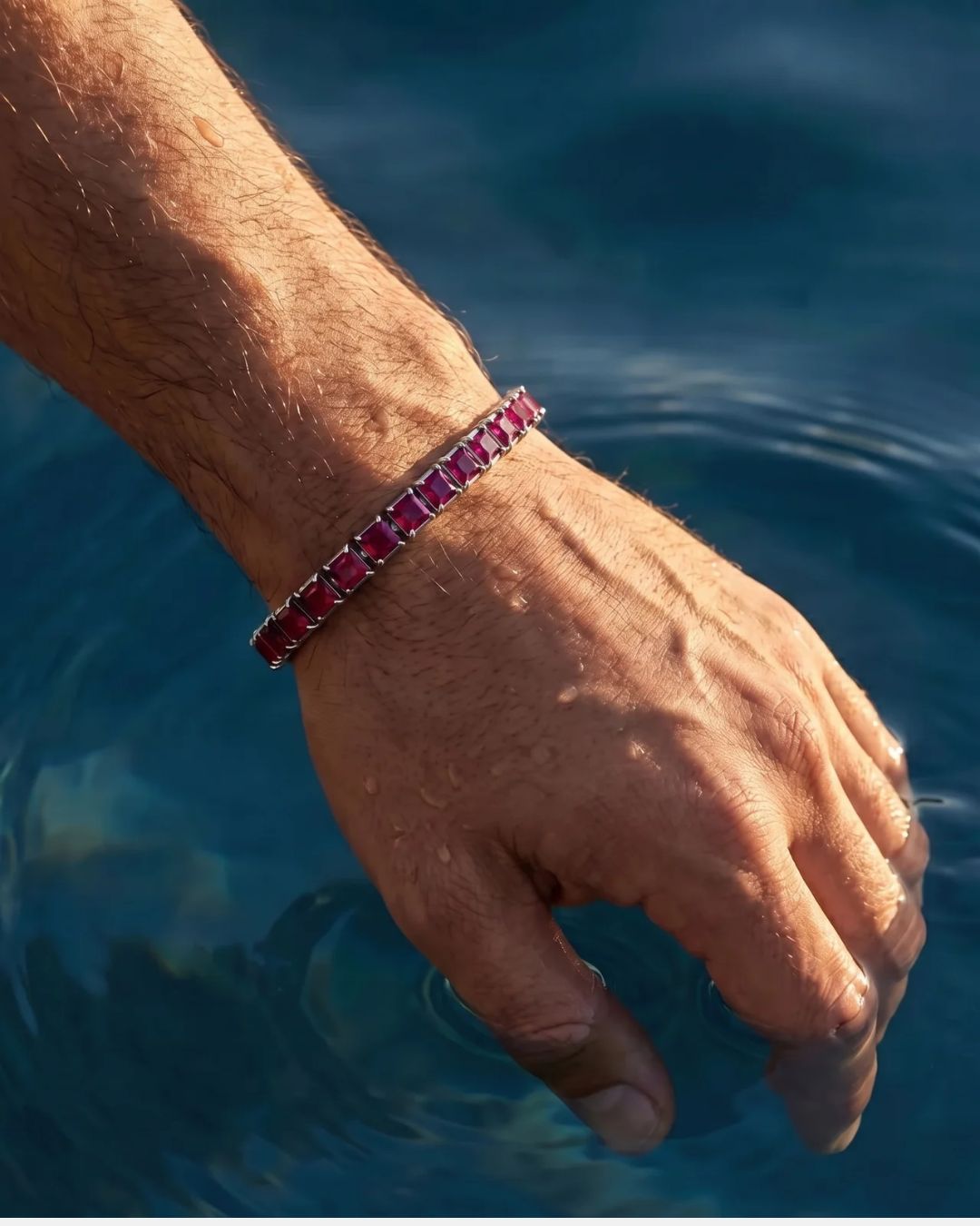 Square Tennis Bracelet 5mm | Ruby Red Silver