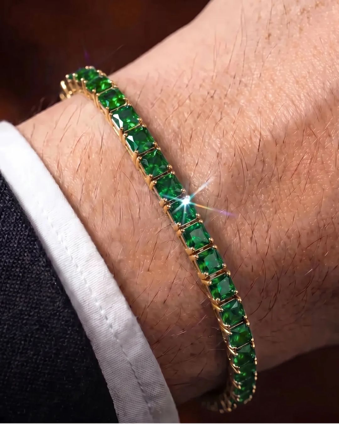 Square Tennis Bracelet 5mm | Emerald Green 18K Gold