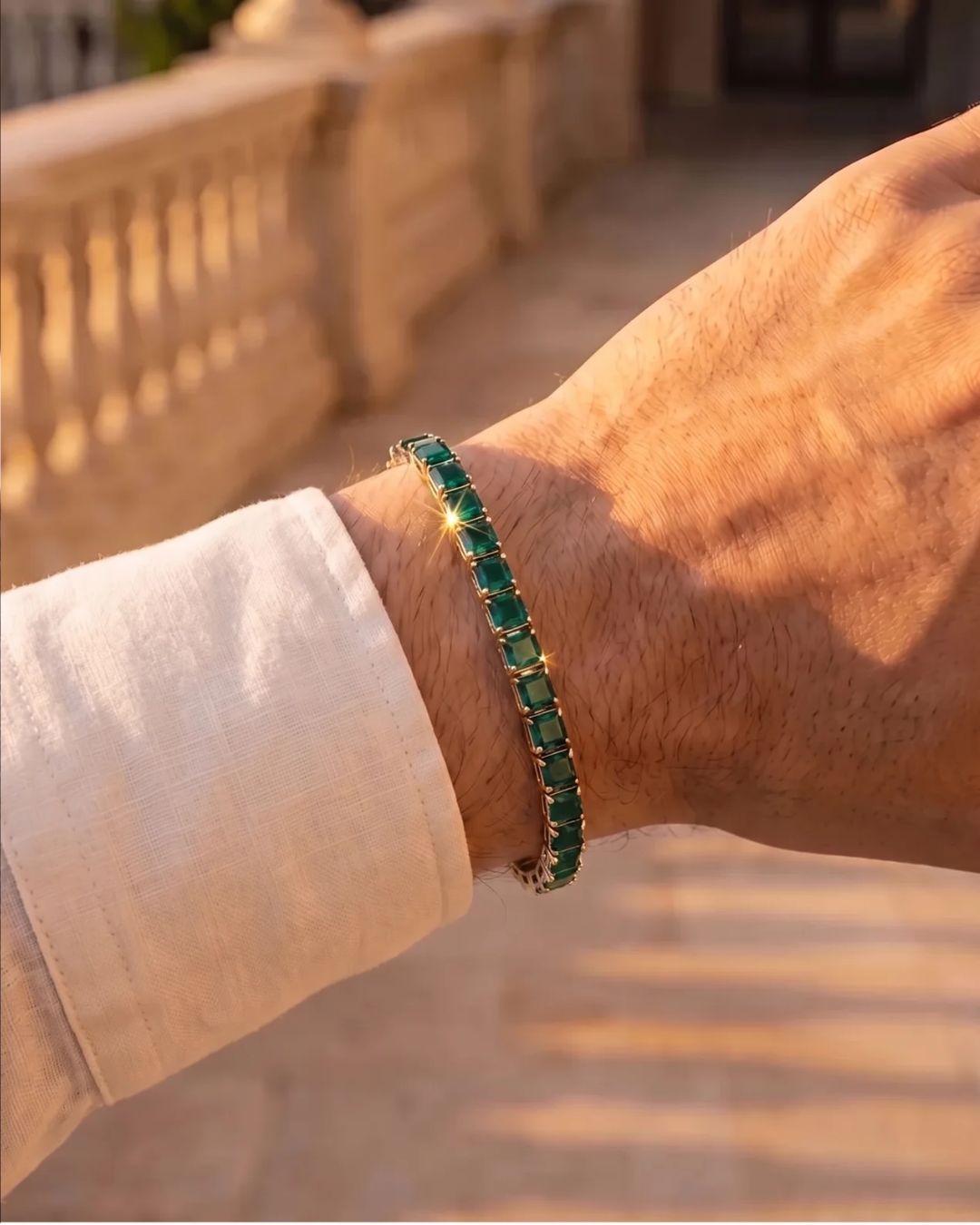 Square Tennis Bracelet 5mm | Emerald Green 18K Gold