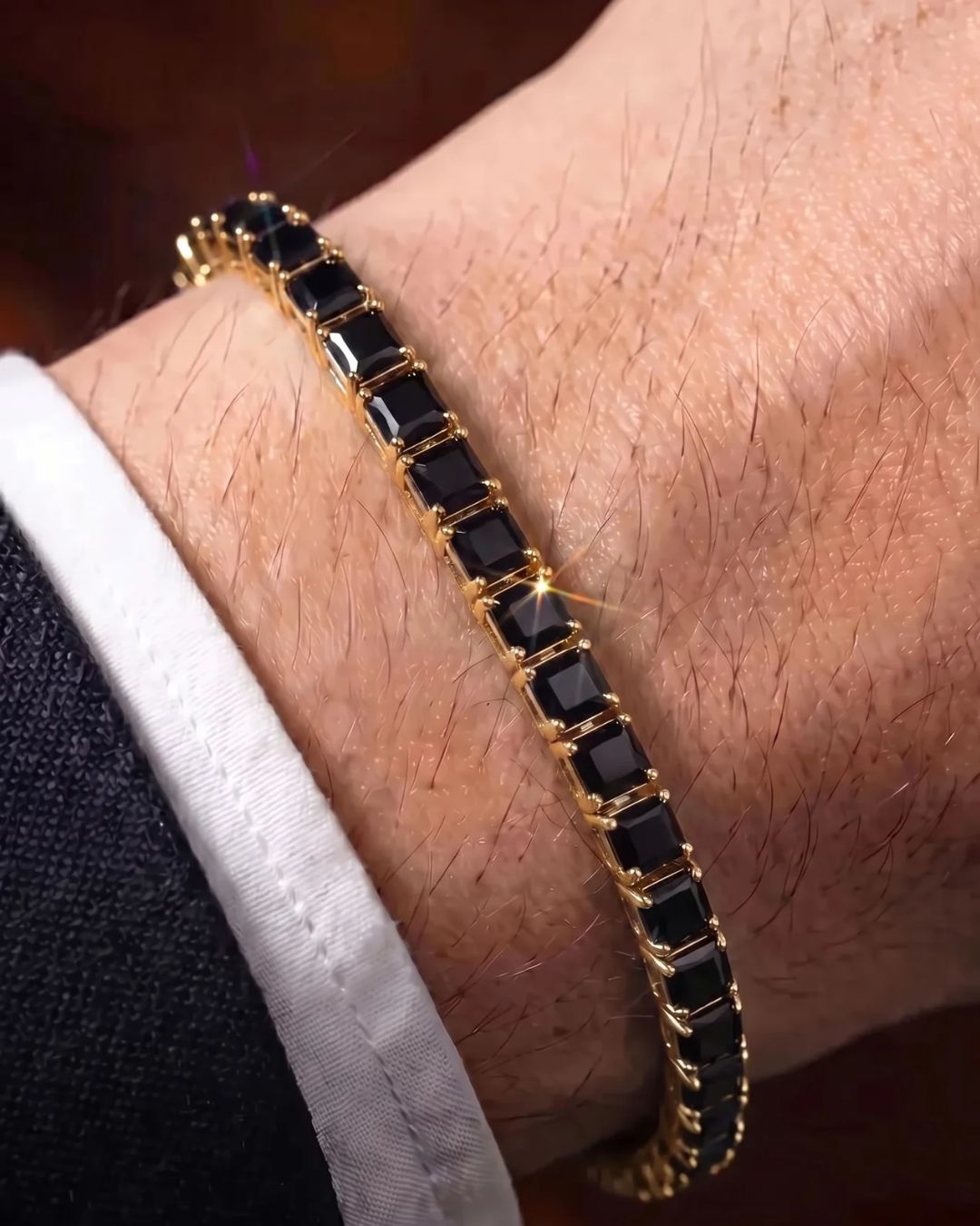 Square Tennis Bracelet 5mm | Onyx Black 18K Gold
