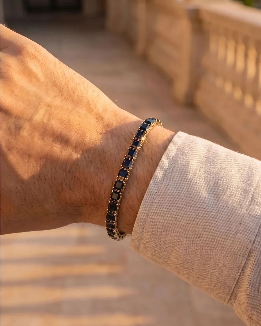 Square Tennis Bracelet | Onyx Black 18K Gold