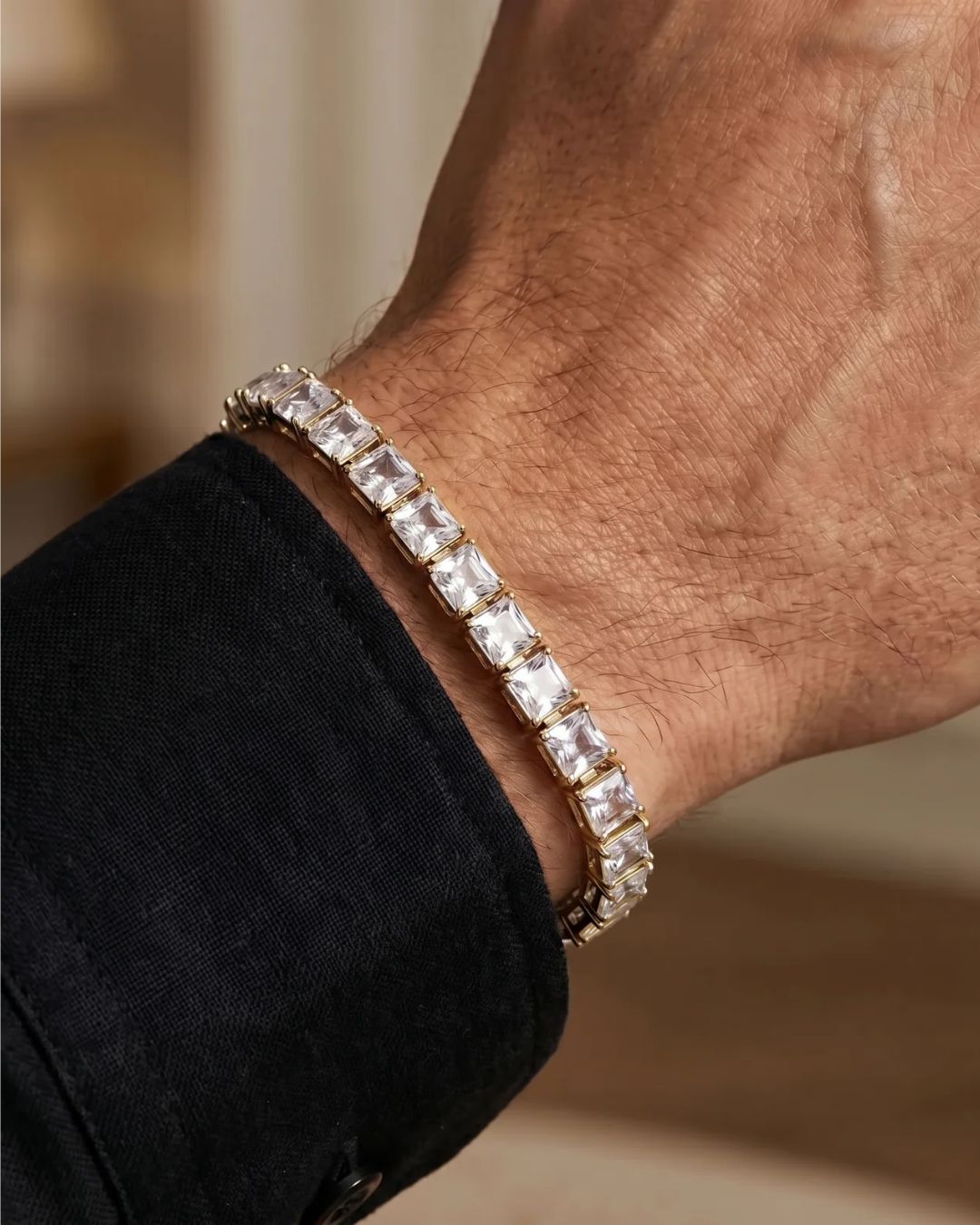 Square Tennis Bracelet 5mm | Quartz 18K Gold